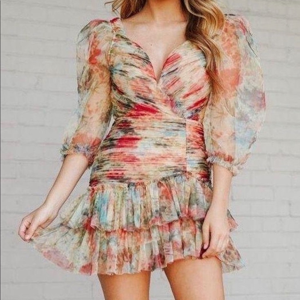 South Boutique tulle puff sleeve dress